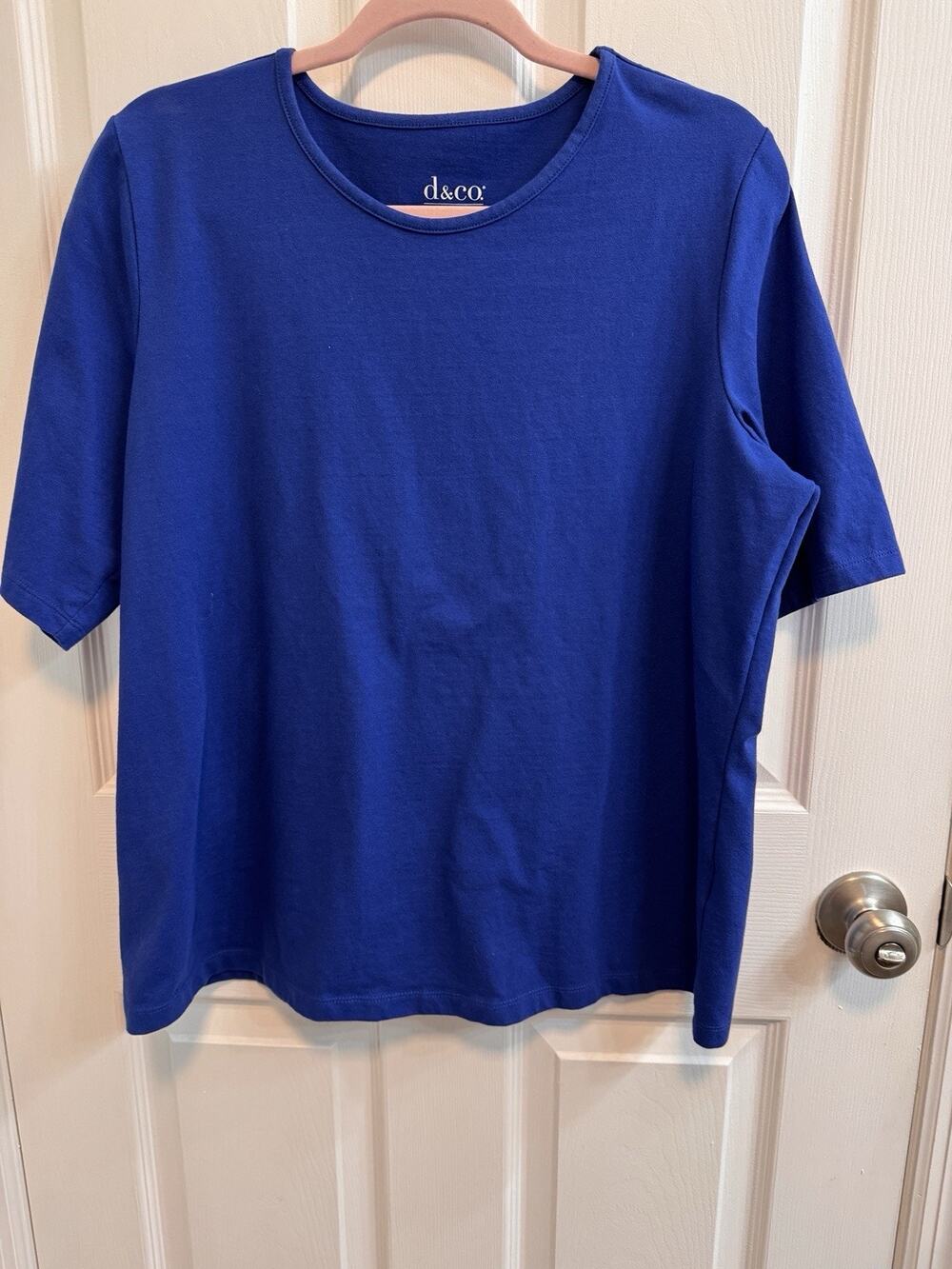 Denim Co Essentials Large Blue T-shirt Cotton Blend Stretch Short Sleeves
